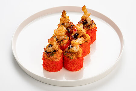 Запеченный ролл с угрем и креветкой