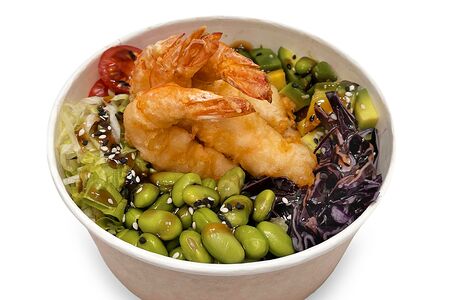 Поке-боул с креветкой в темпуре