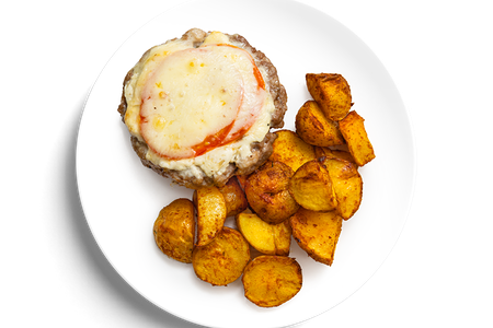 Рубленая котлета по-французски с томатами и картофелем мини