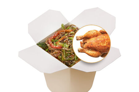 Лапша соба с курицей и овощами