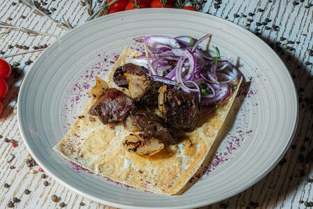 Баранья печень с курдюком на мангале