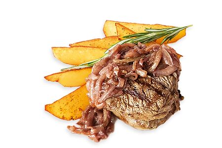 Вырезка говяжья, томленая в луковом соусе