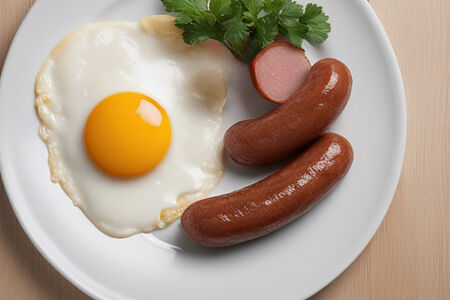 Жареное яйцо с сосиской