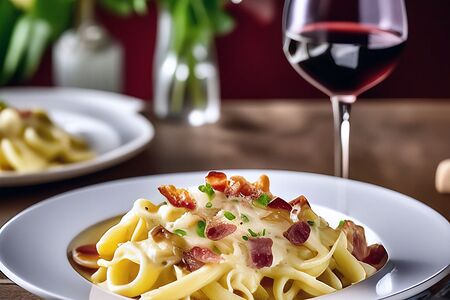 Паста Карбонара в сливочном соусе с ветчиной