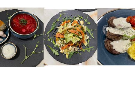 Комбо Борщ, вырезка из говядины и салат