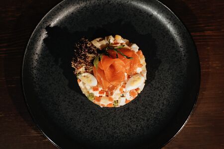 Оливье с копченной семгой