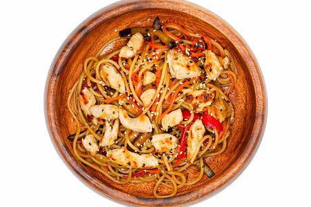Лапша гречневая с курицей соусом терияки
