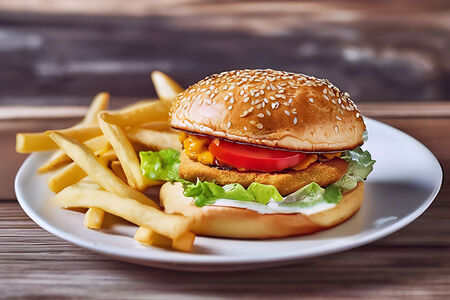 Куриный бургер с картофелем по-деревенски