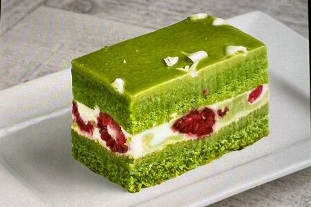 Пирожное фисташковое с малиной