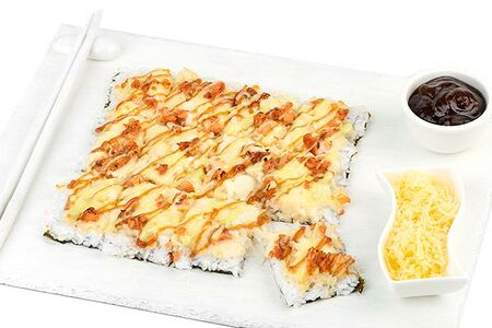 Суши-пицца с лососем терияки