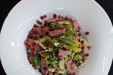 Салат с уткой конфи и ягодным соусом