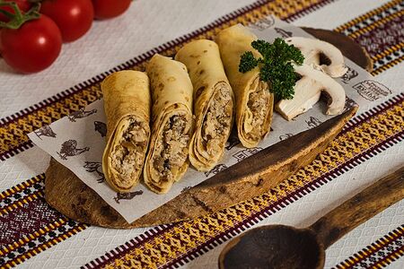 Блины с курицей и грибами
