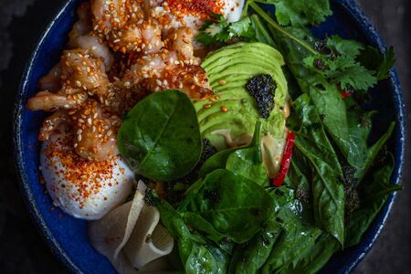 Пашот кимчи, рис и креветки