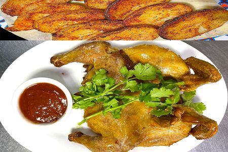 Цыпленок табака с картошкой на мангале