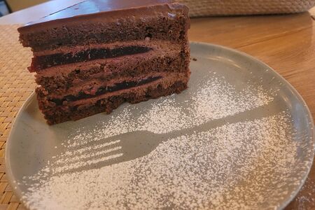 Шоколадный торт с желе из смородины