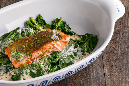 Форель, биск, шпинат