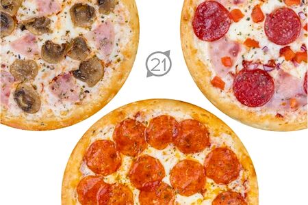 Комбо 3 пиццы 21 см вкусная, с ветчиной и грибами, пепперони