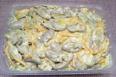 Куриные сердечки с булгуром