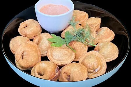 Пельмени жареные говядина свинина