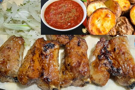 Ребра свиные с картошкой на мангале