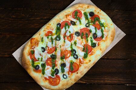 Пицца Креветки с песто большая