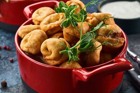 Пельмени жареные с телятиной