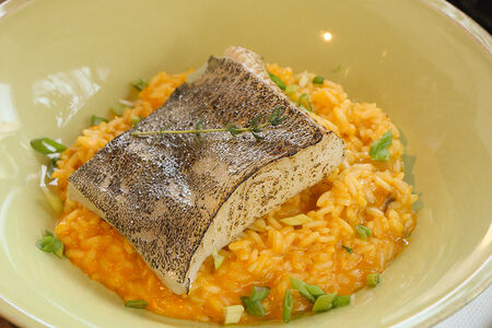 Ризотто с палтусом и белыми грибами