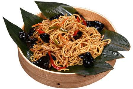 Яичная лапша с морепродуктами в соусе терияки