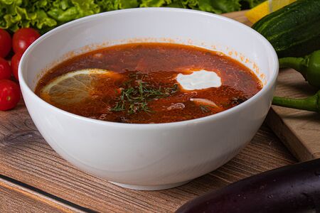 Солянка с домашними копчёностями