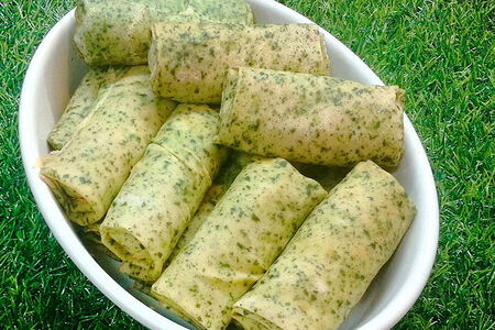 Блинчики со шпинатом, ветчиной и сыром