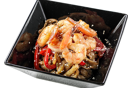 Пшеничная лапша с креветками