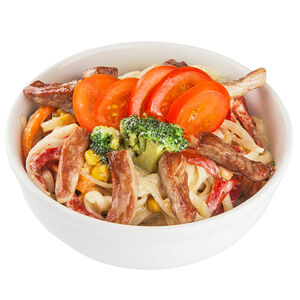 Лапша со свининой в сливках