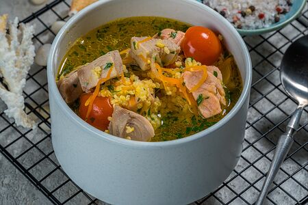 Царская уха с лососем и осетриной