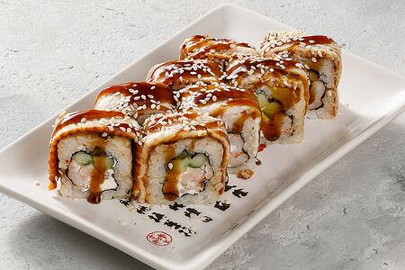 Ролл с угрем и креветкой