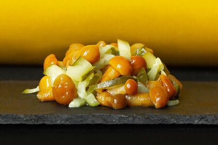 Салат с корнишонами и маринованными опятами