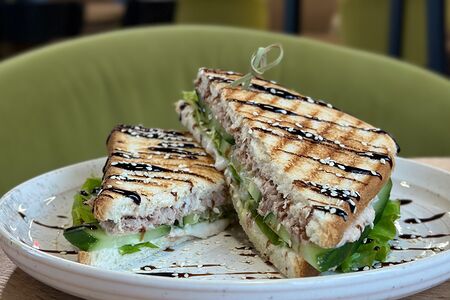 Тост с тунцом, огурцом и свежей зеленью