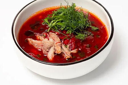 Мамин борщ с копченой уткой и нутом