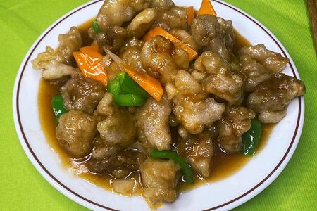 Свинина в кляре со сладким перцем 