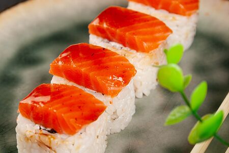 Ролл с угрем и запеченным лососем