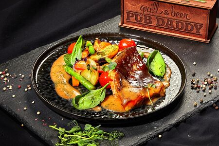 Треска унаги с овощным соте