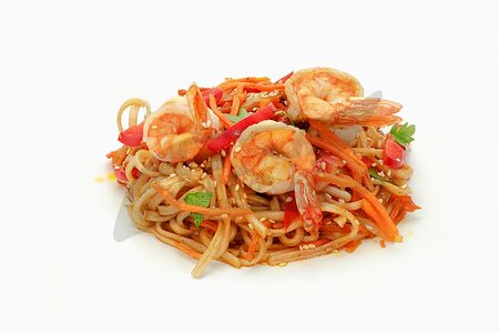 Wok c тигровыми креветками