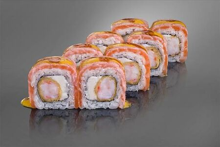 Филадельфия с лососем татаки с соусом манго