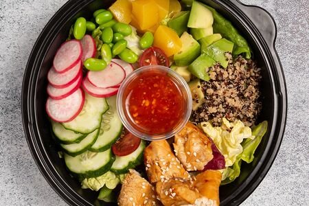 Поке Курица терияки с кисло-сладким соусом