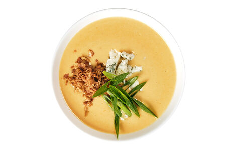 Сырный крем-суп блю-чиз с луком фри