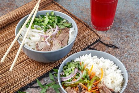 Ланч №5: суп на выбор, рис с говядиной, морс