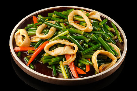 Стрелки чеснока с кальмаром