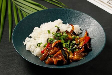 Рис с баклажанами и грибами