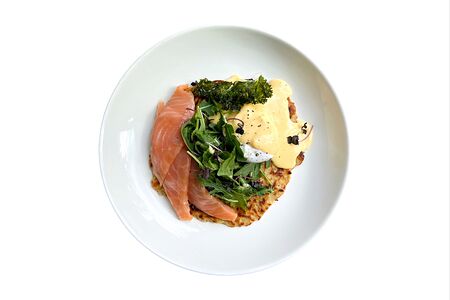 Драник с пашотом и лососем