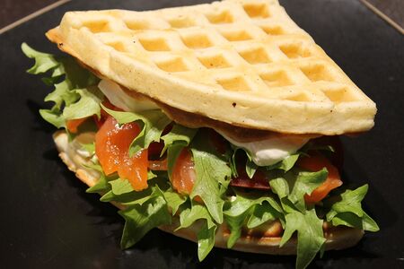 С лососем на шпинатной вафле