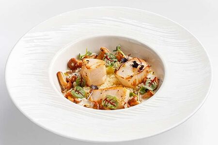 Кускус с морским гребешком и лисичками